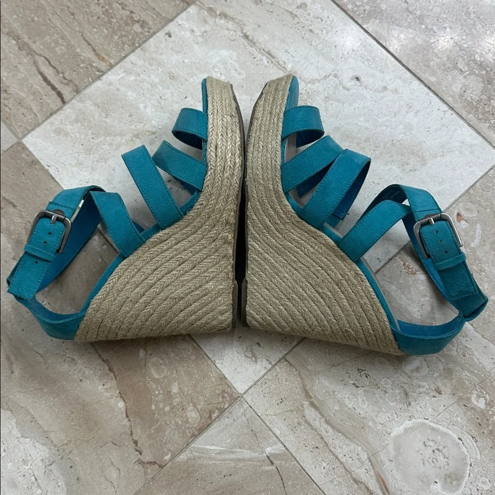 Mossimo Turquoise Suede-like Wedge Sandals with Jute Heels - Picture 5 of 8
